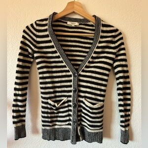 Madewell Merino Wool Knitted Striped Cardigan with pockets in black & white - XS